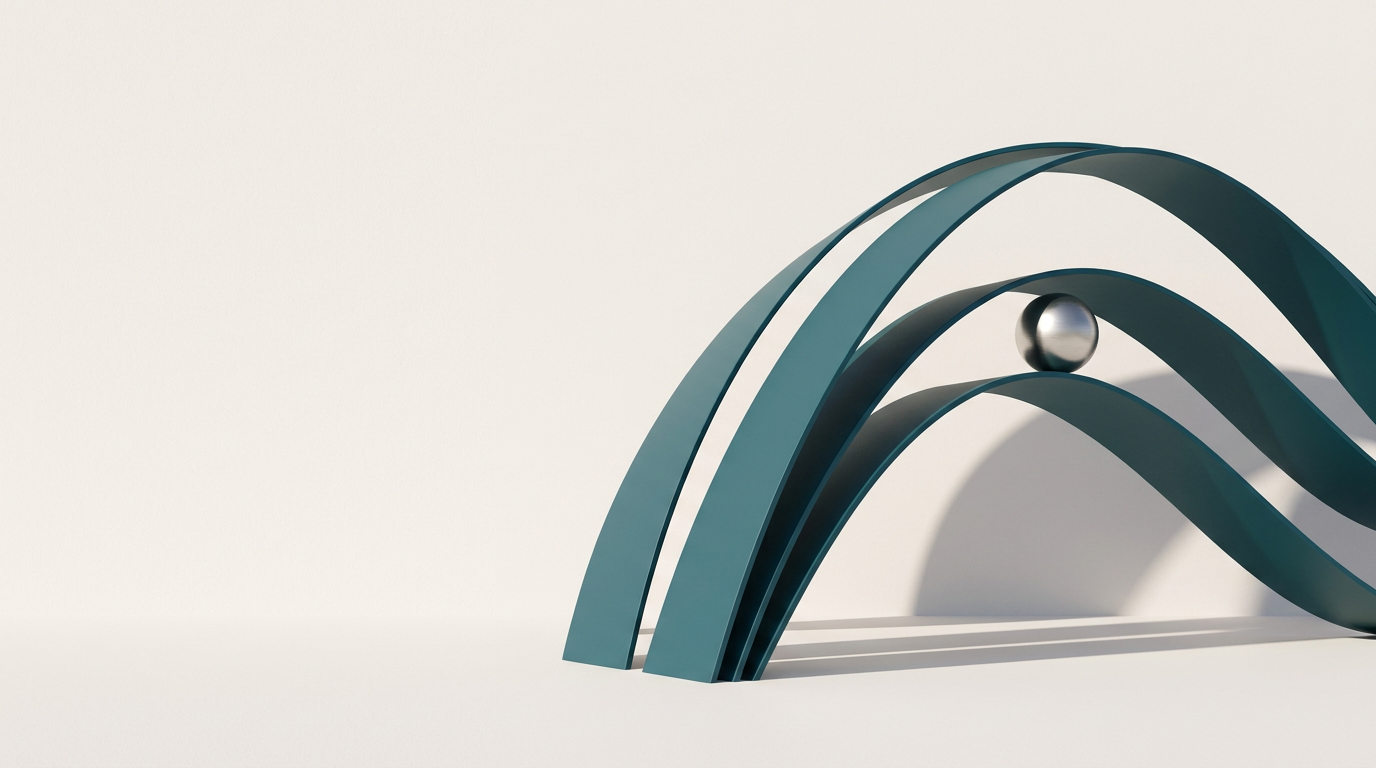 Abstract teal bridges connecting a flowing path